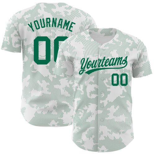 3DPattern2754 Custom White Kelly Green 3D Pattern Design Curve Lines Authentic Baseball Jersey
