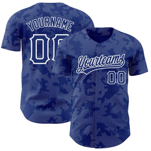 3DPattern2774 Custom Royal White 3D Pattern Design Curve Lines Authentic Baseball Jersey