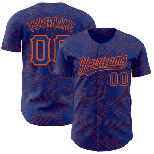 3DPattern2775 Custom Royal Orange 3D Pattern Design Curve Lines Authentic Baseball Jersey