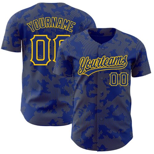 3DPattern2776 Custom Royal Yellow 3D Pattern Design Curve Lines Authentic Baseball Jersey