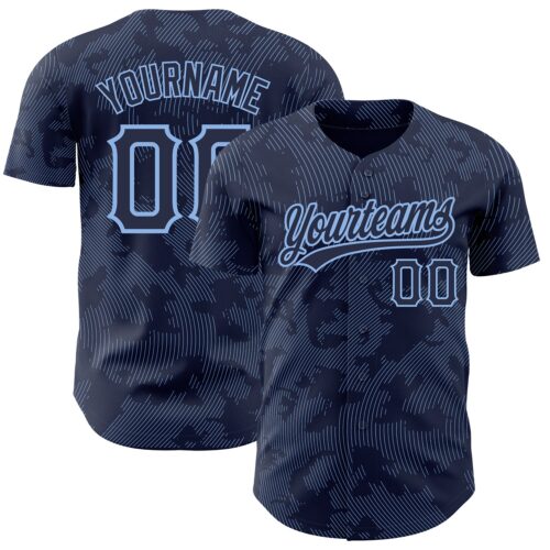 3DPattern2782 Custom Navy Light Blue 3D Pattern Design Curve Lines Authentic Baseball Jersey