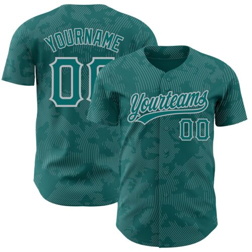 3DPattern2793 Custom Teal Gray 3D Pattern Design Curve Lines Authentic Baseball Jersey
