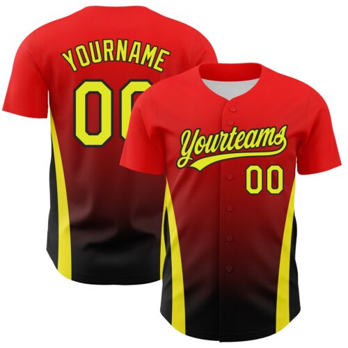 3DPattern2799 Custom Red Neon Yellow-Black 3D Pattern Design Side Stripes Authentic Baseball Jersey