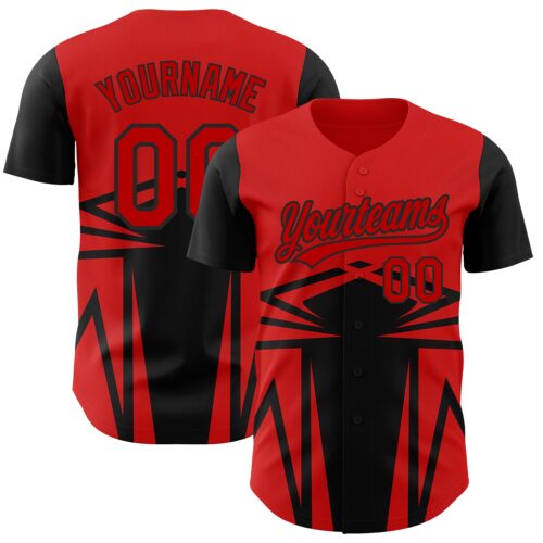 3DPattern2803 Custom Red Black 3D Pattern Design Side Sharp Edges Authentic Baseball Jersey