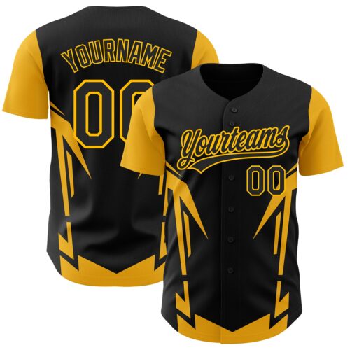 3DPattern2804 Custom Black Gold 3D Pattern Design Side Sharp Edges Authentic Baseball Jersey