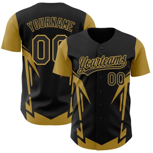 3DPattern2805 Custom Black Old Gold 3D Pattern Design Side Sharp Edges Authentic Baseball Jersey