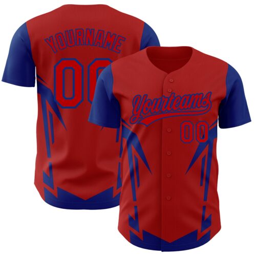 3DPattern2806 Custom Red Royal 3D Pattern Design Side Sharp Edges Authentic Baseball Jersey