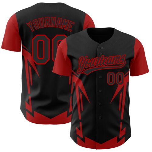 3DPattern2808 Custom Black Red 3D Pattern Design Side Sharp Edges Authentic Baseball Jersey