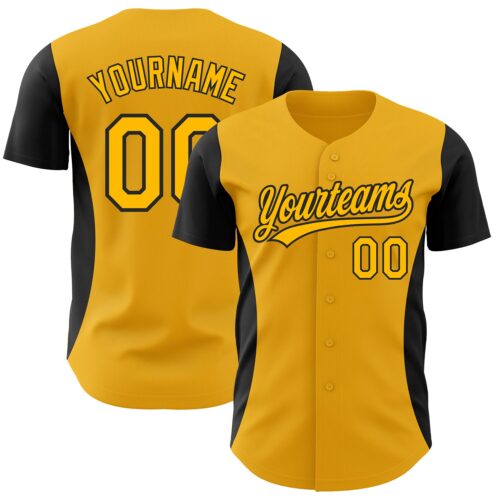 3DPattern2810 Custom Gold Black 3D Pattern Design Side Panel Stripes Authentic Baseball Jersey