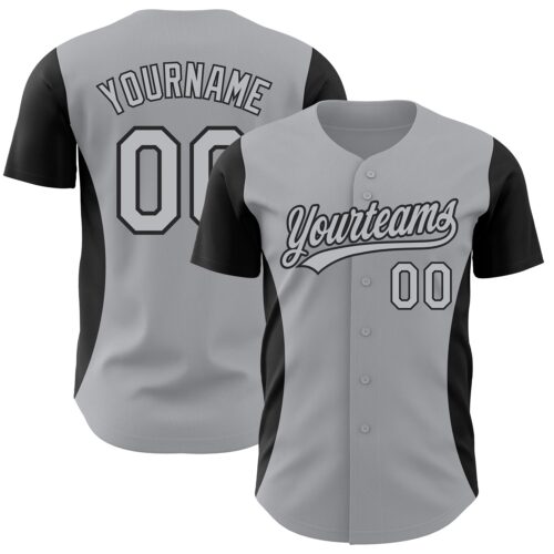 3DPattern2812 Custom Gray Black 3D Pattern Design Side Panel Stripes Authentic Baseball Jersey