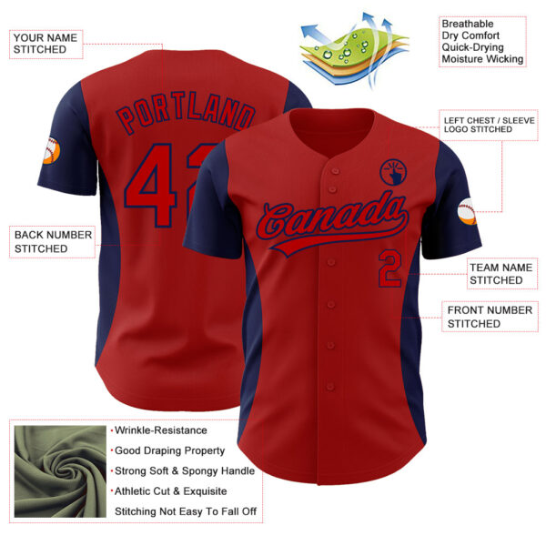 Custom Red Navy 3D Pattern Design Side Panel Stripes Authentic Baseball Jersey