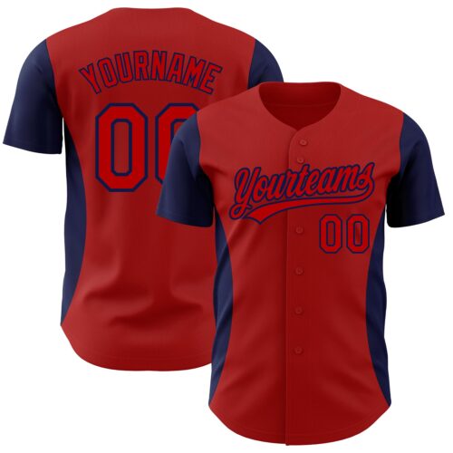 3DPattern2815 Custom Red Navy 3D Pattern Design Side Panel Stripes Authentic Baseball Jersey