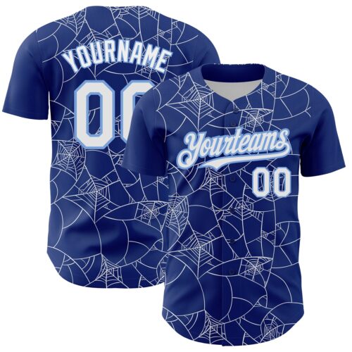3DPattern2817 Custom Royal White-Light Blue 3D Pattern Design Spider Web Authentic Baseball Jersey