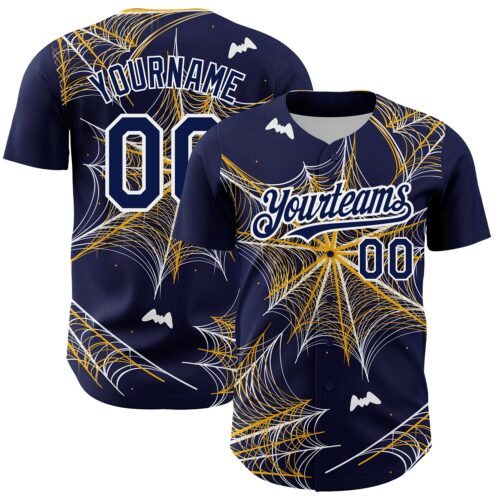 3DPattern2828 Custom Navy Gold-White 3D Pattern Design Spider Web Authentic Baseball Jersey