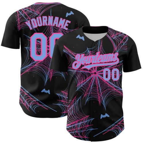 3DPattern2829 Custom Black Light Blue-Pink 3D Pattern Design Spider Web Authentic Baseball Jersey