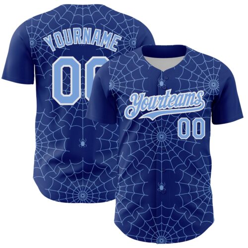 3DPattern2831 Custom Royal Light Blue-White 3D Pattern Design Spider Web Authentic Baseball Jersey