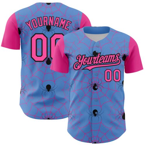 3DPattern2832 Custom Light Blue Pink-Black 3D Pattern Design Spider Web Authentic Baseball Jersey