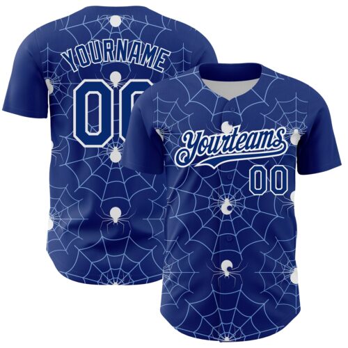 3DPattern2833 Custom Royal Light Blue-White 3D Pattern Design Spider Web Authentic Baseball Jersey