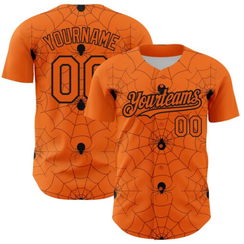 3DPattern2834 Custom Bay Orange Black 3D Pattern Design Spider Web Authentic Baseball Jersey