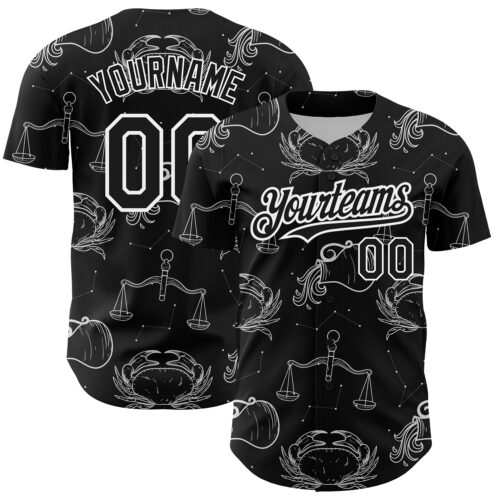 3DPattern2837 Custom Black White 3D Pattern Design Zodiac Authentic Baseball Jersey