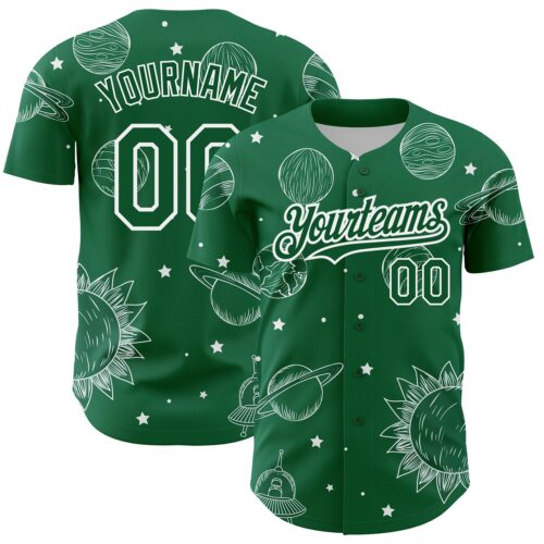 3DPattern2838 Custom Kelly Green White 3D Pattern Design Planets Authentic Baseball Jersey