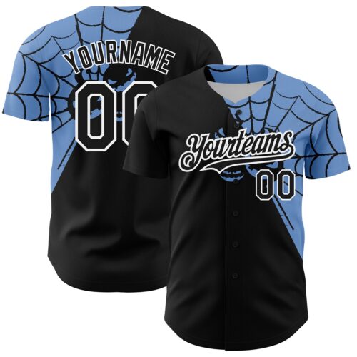3DPattern2840 Custom Black Light Blue-White 3D Pattern Design Spider Web Authentic Baseball Jersey