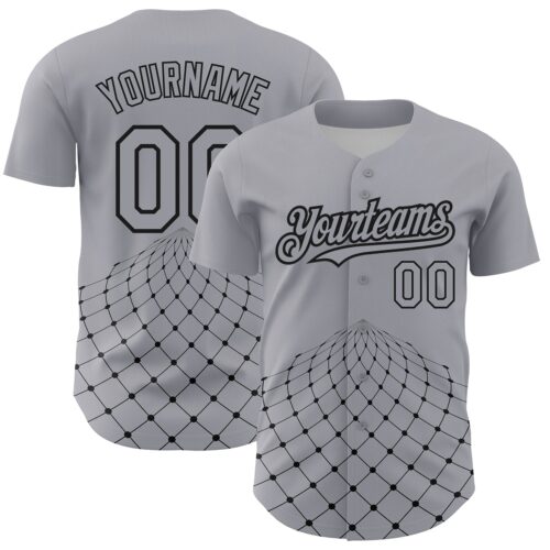 3DPattern2843 Custom Gray Black 3D Pattern Design Geometric Grid Authentic Baseball Jersey