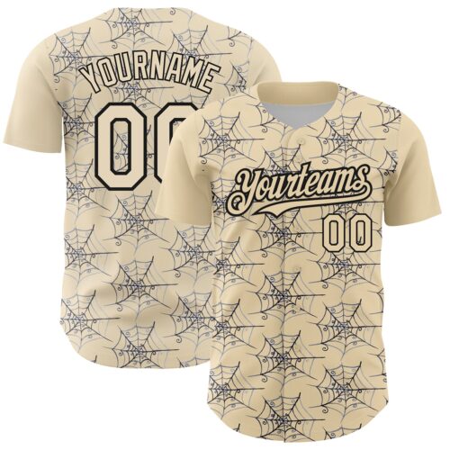 3DPattern2844 Custom Cream Black 3D Pattern Design Spider Web Authentic Baseball Jersey