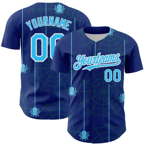 3DPattern2845 Custom Royal Sky Blue-White 3D Pattern Design Spider Web Authentic Baseball Jersey