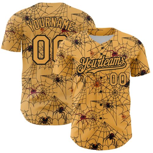 3DPattern2847 Custom Gold Black 3D Pattern Design Spider Web Authentic Baseball Jersey