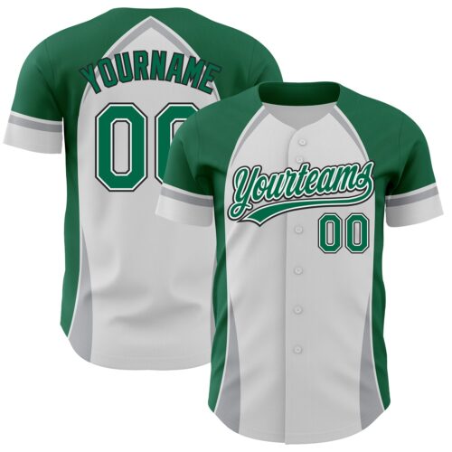 3DPattern2848 Custom White Kelly Green Gray-Black 3D Pattern Design Curve Solid Authentic Baseball Jersey
