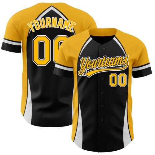 3DPattern2849 Custom Black Gold-White 3D Pattern Design Curve Solid Authentic Baseball Jersey