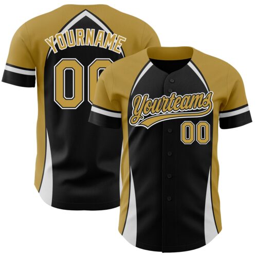 3DPattern2850 Custom Black Old Gold-White 3D Pattern Design Curve Solid Authentic Baseball Jersey