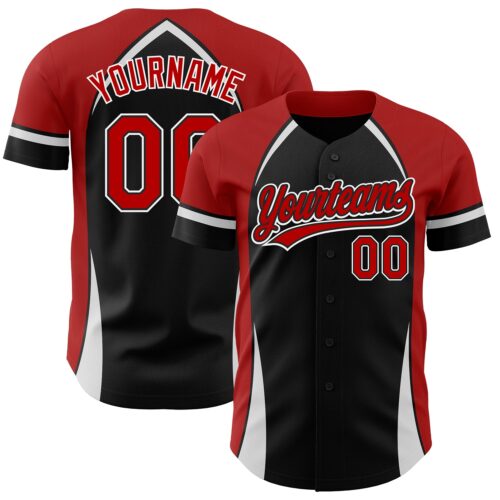 3DPattern2851 Custom Black Red-White 3D Pattern Design Curve Solid Authentic Baseball Jersey