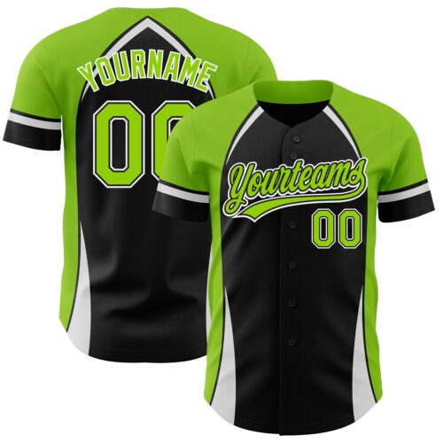 3DPattern2856 Custom Black Neon Green-White 3D Pattern Design Curve Solid Authentic Baseball Jersey
