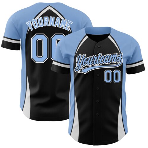 3DPattern2857 Custom Black Light Blue-White 3D Pattern Design Curve Solid Authentic Baseball Jersey