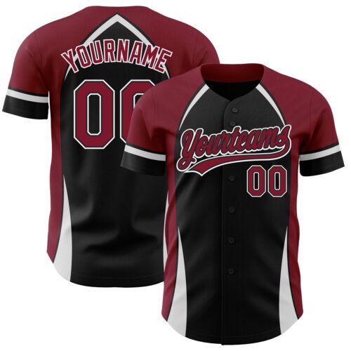 3DPattern2858 Custom Black Crimson-White 3D Pattern Design Curve Solid Authentic Baseball Jersey