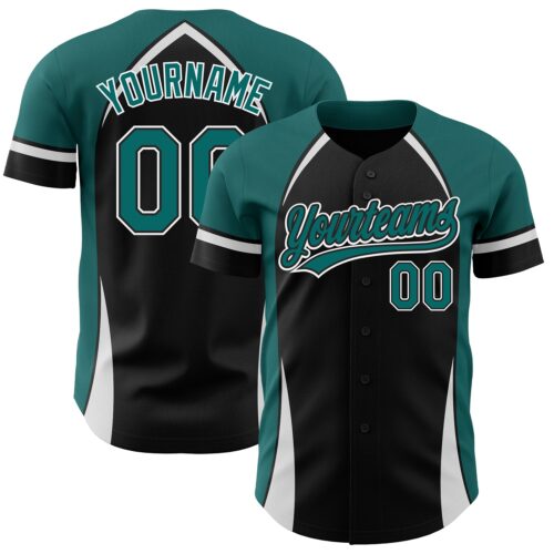 3DPattern2859 Custom Black Teal-White 3D Pattern Design Curve Solid Authentic Baseball Jersey
