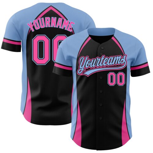 3DPattern2860 Custom Black Pink-Light Blue 3D Pattern Design Curve Solid Authentic Baseball Jersey