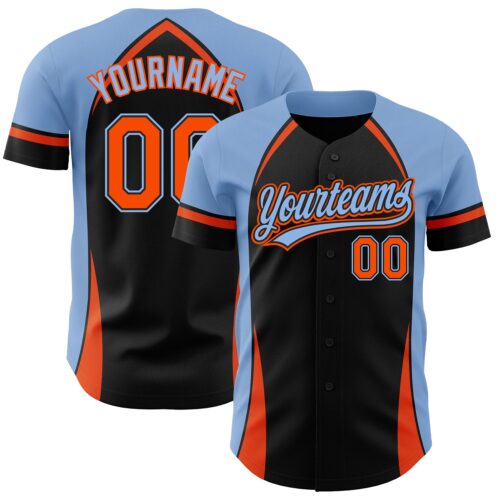3DPattern2862 Custom Black Orange-Powder Blue 3D Pattern Design Curve Solid Authentic Baseball Jersey