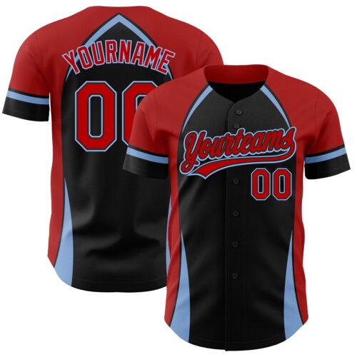 3DPattern2863 Custom Black Red-Light Blue 3D Pattern Design Curve Solid Authentic Baseball Jersey
