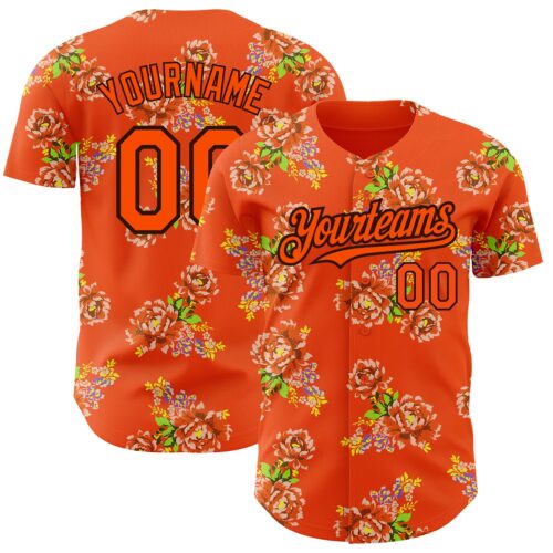 3DPattern2881 Custom Orange Black 3D Pattern Design Northeast China Big Flower Authentic Baseball Jersey