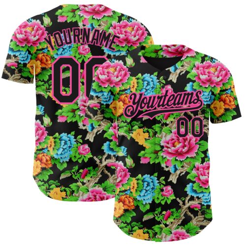 3DPattern2882 Custom Black Pink 3D Pattern Design Northeast China Big Flower Authentic Baseball Jersey