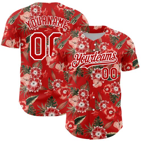 3DPattern2900 Custom Red White 3D Pattern Design Northeast China Big Flower Authentic Baseball Jersey