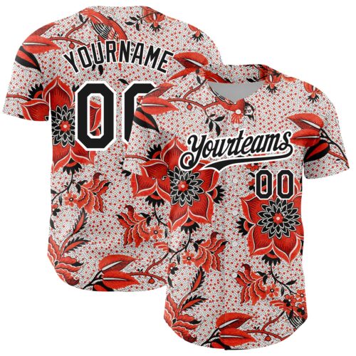 3DPattern2901 Custom Red Black-White 3D Pattern Design Northeast China Big Flower Authentic Baseball Jersey