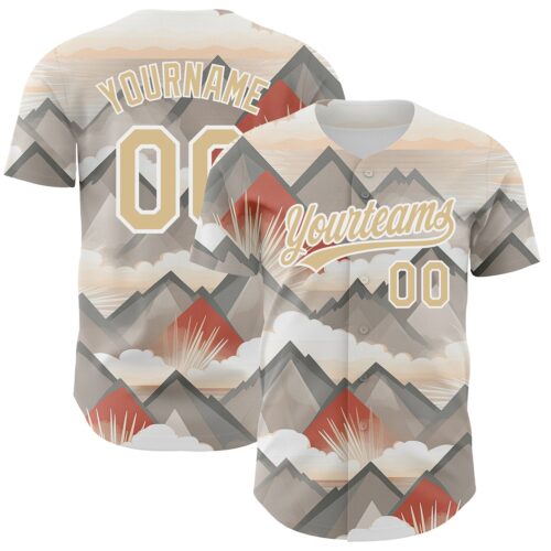 3DPattern3530 Custom Vegas Gold White 3D Pattern Design Sun Rays Through Mountain Tops Authentic Baseball Jersey