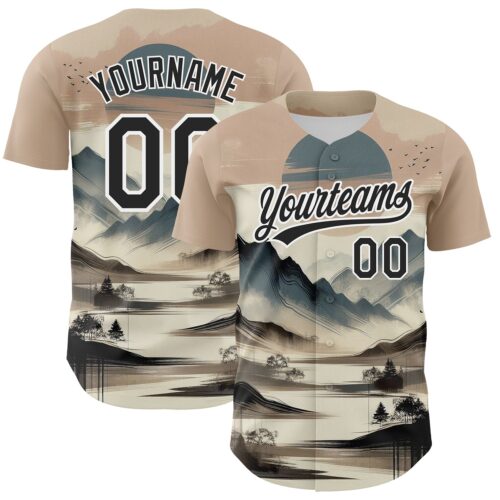 3DPattern3534 Custom White Black 3D Pattern Design Mountains Landscape Authentic Baseball Jersey
