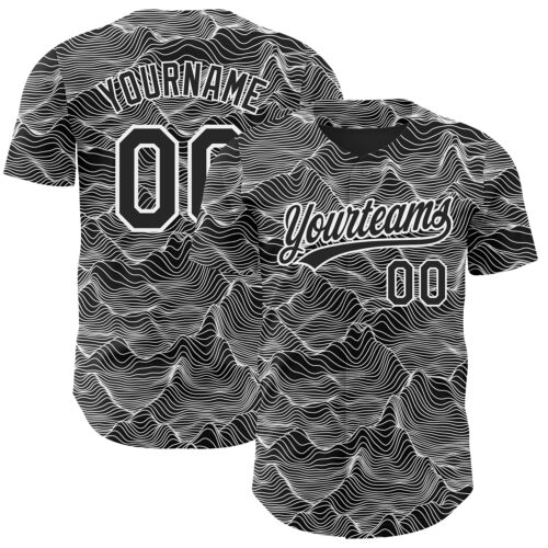 3DPattern3537 Custom Black White 3D Pattern Design Abstract Mountains Authentic Baseball Jersey