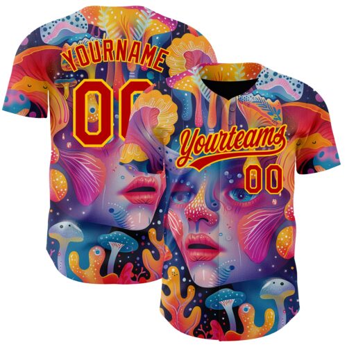 3DPattern3546 Custom Red Yellow 3D Pattern Design Abstract Painting Authentic Baseball Jersey