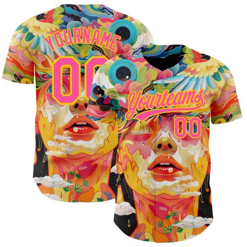 3DPattern3549 Custom Red Pink-Yellow 3D Pattern Design Abstract Painting Authentic Baseball Jersey